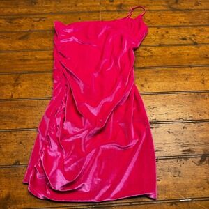 Lucy in the Sky Hot Pink Velvet One Shoulder Ruched Mini Dress Size M